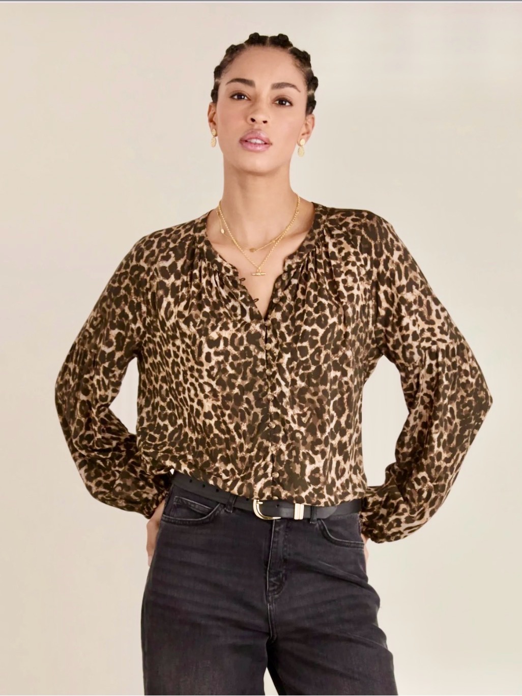 1.State Tie -Neck Leopard Print Blouse (Size M ) Nwot